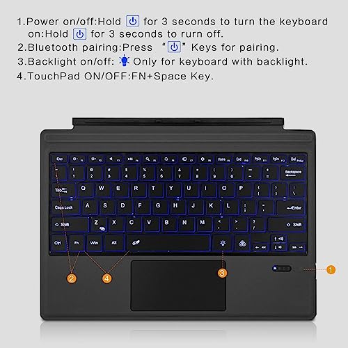 Concept Kart Surface Bluetooth Keyboard with Trackpad & 7-Color LED Backlit, Ultra Slim Rechargeable Keyboard with Touchpad for Surface Pro 7 Plus (2021)/ Pro 7/ Pro 6/ Pro 5/Pro 4/Pro 3 - Image 3