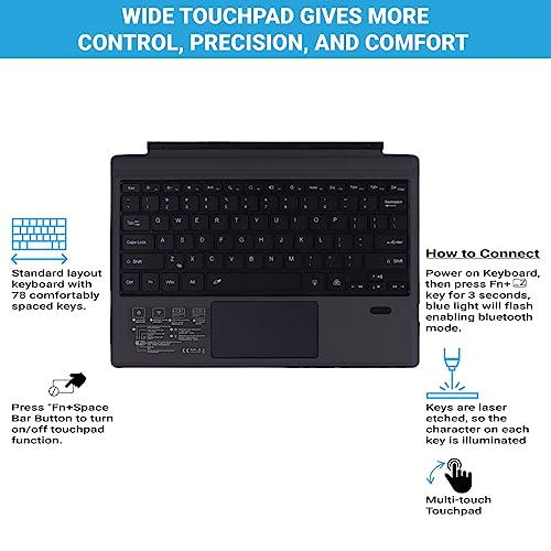 Concept Kart Surface Bluetooth Keyboard with Trackpad & 7-Color LED Backlit, Ultra Slim Rechargeable Keyboard with Touchpad for Surface Pro 7 Plus (2021)/ Pro 7/ Pro 6/ Pro 5/Pro 4/Pro 3 - Image 2