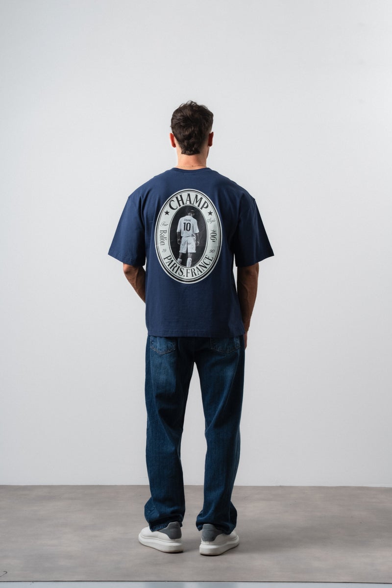 RESPIRE Men's Zidane Print Oversize T-Shirt Navy Blue - Image 5
