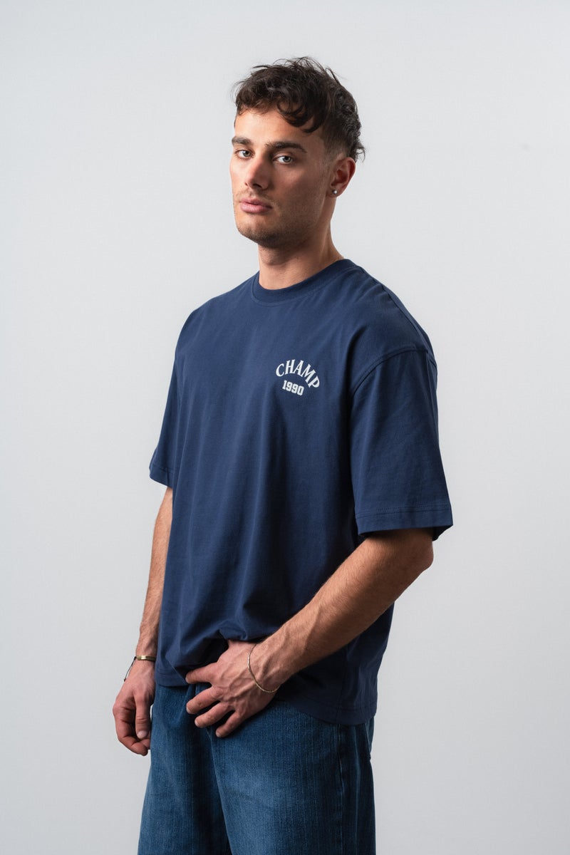 RESPIRE Men's Zidane Print Oversize T-Shirt Navy Blue - Image 4