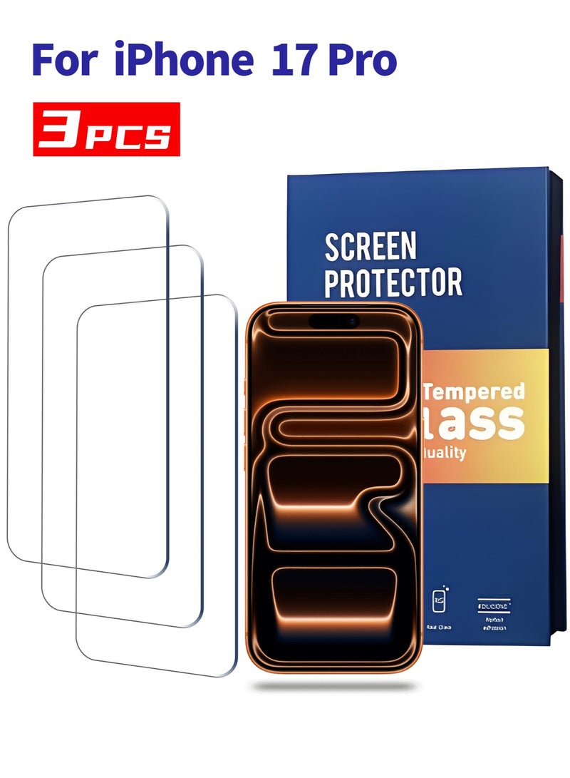 [3PCS] Screen Protector for iPhone 17 Pro, HD Clear, Anti-Fingerprint, Scratch Resistant, with Clean Tool, 9H Hardness, Great-Grade Shatterproof - Image 1