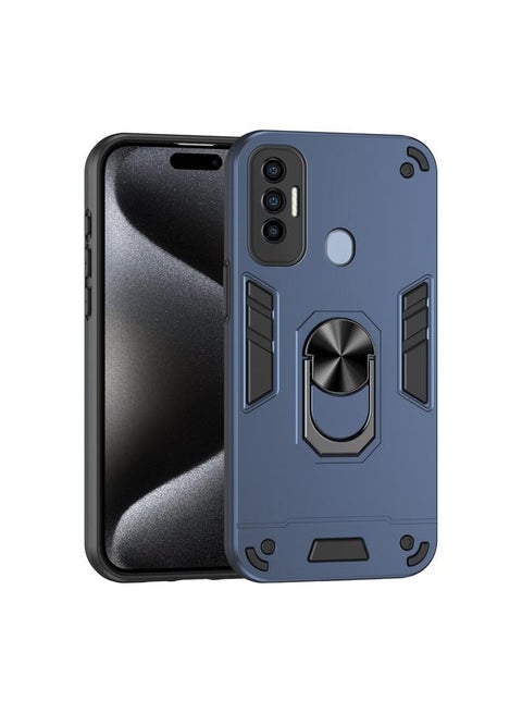 For Tecno Spark 7 Pro Shockproof Metal Ring Holder Phone Case(Blue)