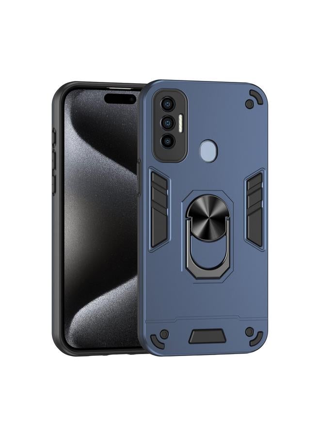 For Tecno Spark 7 Pro Shockproof Metal Ring Holder Phone Case(Blue)