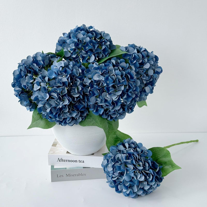 ZYTUYO 5 Pcs Dark Blue Silk Hydrangeas Artificial Flower Boho Dried Touch 20 Faux Hydrangeas for Fall Indoor Home Decor Kitchen Living Room Outdoor Porch Wedding Flower Arrangement - Image 2
