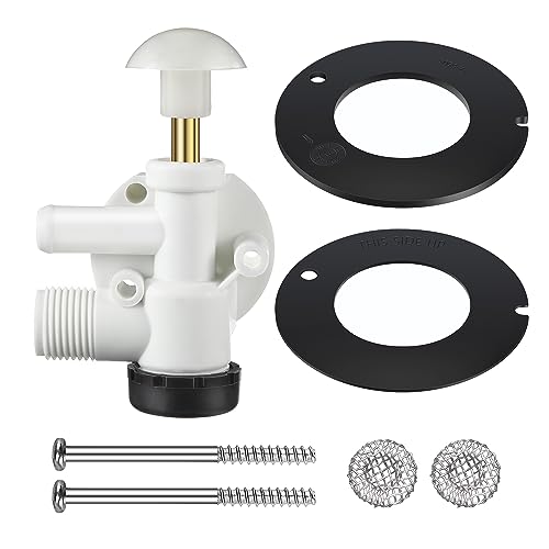 Dreyoo طقم تجميع صمام مياه RV مع 2 قطعة من ختم مطاطي للمرحاض RV 385311462 و 385316140، قطع مرحاض RV للمقطورة 385314349 متوافقة مع مرحاض Sealand EcoVac Vacuflush بدواسة تدفق المياه - Image 1