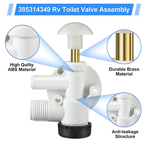 Dreyoo طقم تجميع صمام مياه RV مع 2 قطعة من ختم مطاطي للمرحاض RV 385311462 و 385316140، قطع مرحاض RV للمقطورة 385314349 متوافقة مع مرحاض Sealand EcoVac Vacuflush بدواسة تدفق المياه - Image 3
