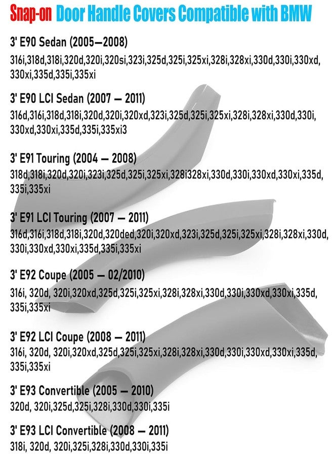 Jaronx أغطية مقابض أبواب متوافقة مع سيارات BMW الفئة الثالثة E90/E91 من جارونكس، 6 قطع من أغطية مقابض سحب الأبواب لسيارات BMW 325i 328i 335i 330i موديلات 2006-2011، مقبض باب الراكب الأيسر والأيمن (أسود) - Image 2