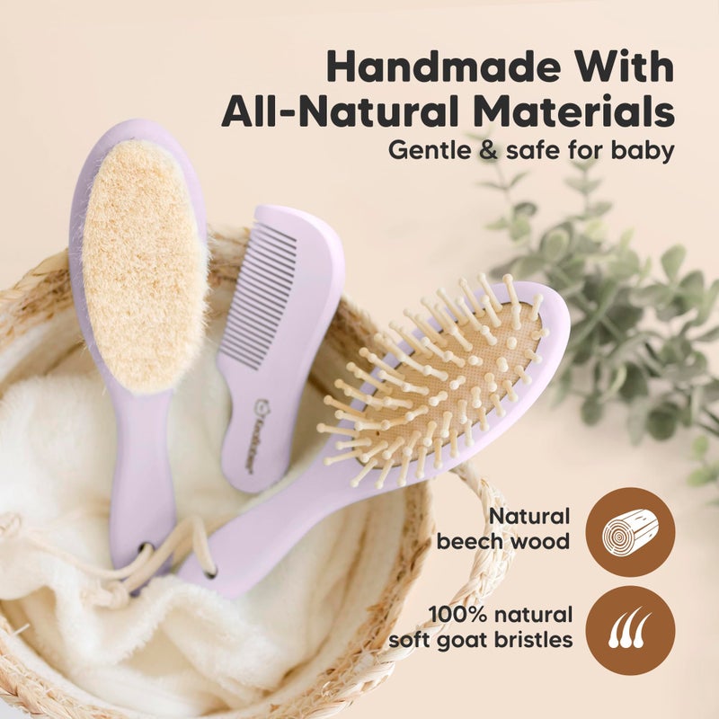 KeaBabies Baby Hair Brush and Comb Set for Newborn - Wooden Baby Hair Brush Set with Soft Goat Bristle, Baby Brush Set for Newborns, Baby Brush and Comb Set Girl, Boy, Toddler Cradle Cap Brush (Oval, Thistle) - Image 4