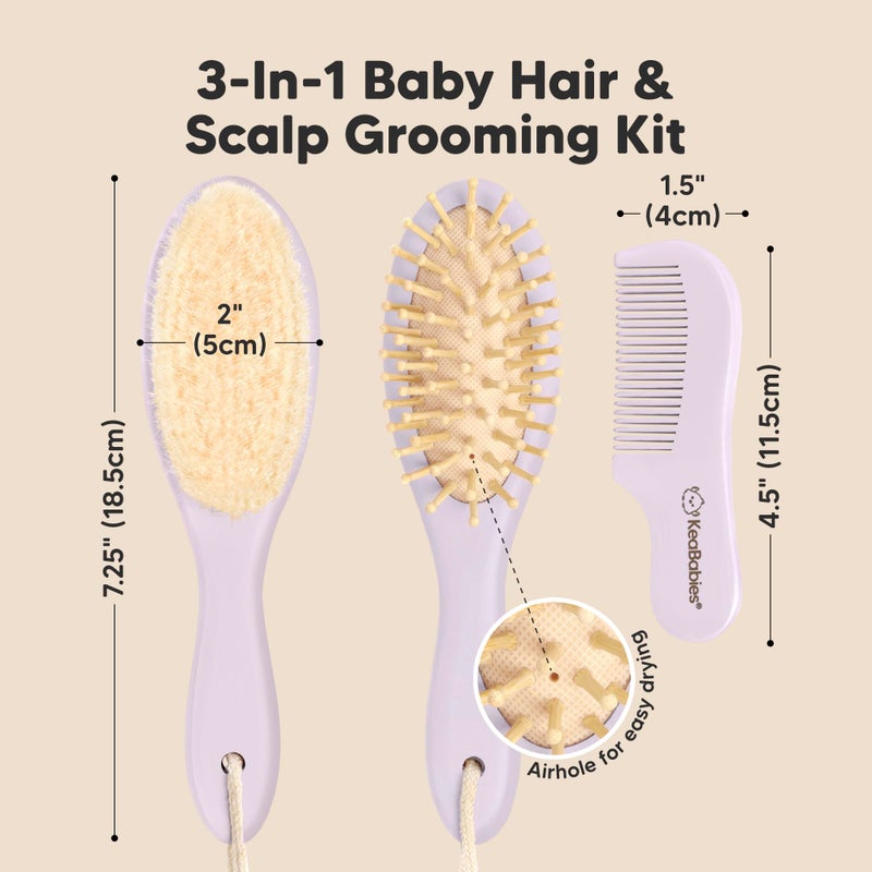 KeaBabies Baby Hair Brush and Comb Set for Newborn - Wooden Baby Hair Brush Set with Soft Goat Bristle, Baby Brush Set for Newborns, Baby Brush and Comb Set Girl, Boy, Toddler Cradle Cap Brush (Oval, Thistle) - Image 2