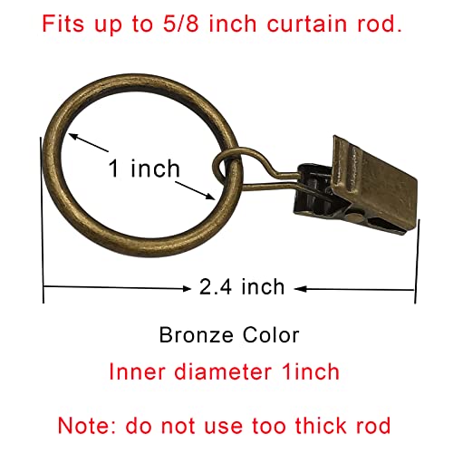 LLPJS 44 Pack Curtain Rings with Clips, Curtain Clip Rings Hooks, Bow Hanger Clips for Hanging Drapery Drapes Bows, Ring 1 inch Interior Diameter, Fits up to 5/8" Rod, Bronze - Image 2