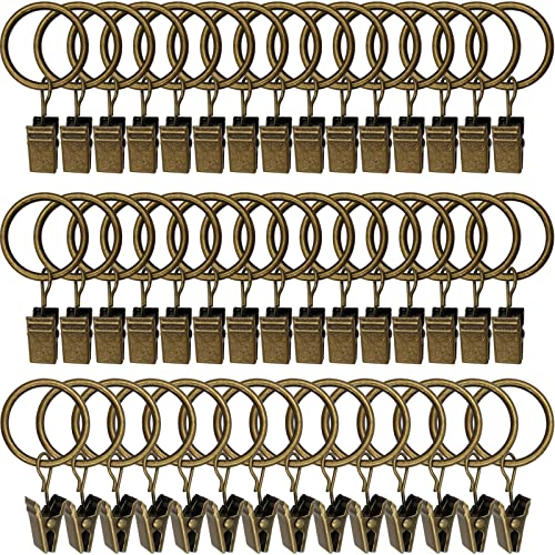 LLPJS 44 Pack Curtain Rings with Clips, Curtain Clip Rings Hooks, Bow Hanger Clips for Hanging Drapery Drapes Bows, Ring 1 inch Interior Diameter, Fits up to 5/8" Rod, Bronze - Image 1