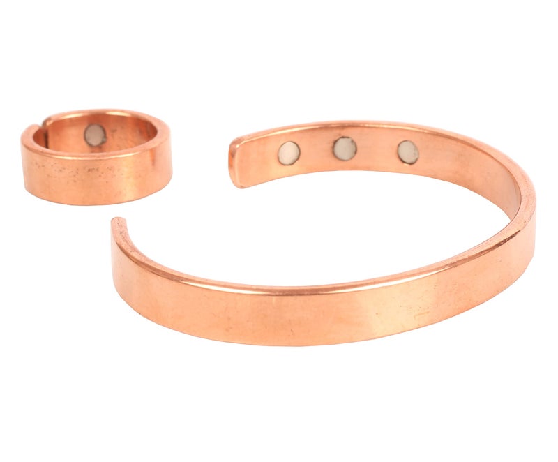 Touchstone Indian Hand Crafted Healing Copper Bracelet and Matching Finger Ring Chakra Jewelry Cuff for Women and Men. - Image 1