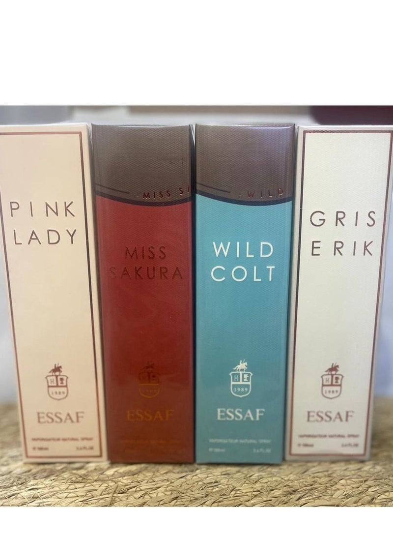 ASSAF - A collection of perfumes from Asaf, different shapes: Miss Sakura 100ml, Asaf Wild Colt 100ml, and Grace Eric 100ml. Perfume 4 is from Asaf, 100ml. - Image 1