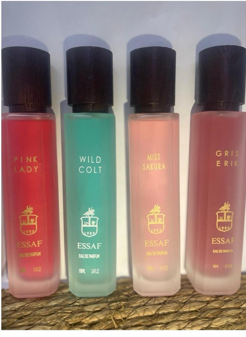 ASSAF - A collection of perfumes from Asaf, different shapes: Miss Sakura 100ml, Asaf Wild Colt 100ml, and Grace Eric 100ml. Perfume 4 is from Asaf, 100ml. - Image 1