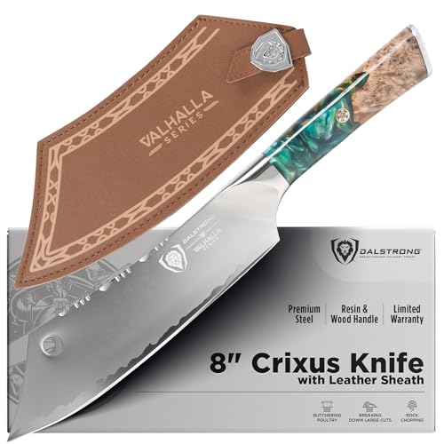 Dalstrong Chef & Cleaver Hybrid Knife - The 'Crixus' - 8 inch - Valhalla Series - 9CR18MOV HC Steel - Celestial Resin & Wood Handle - Razor Sharp Chef's Knife - w/Leather Sheath - Image 1