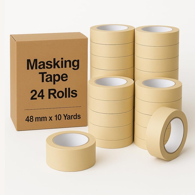 Aoura Grp AOURA Masking Tape - 24 Rolls | 48mm x 10 Yards Durable Multi-Purpose Tape for Painting, Crafting, Labeling, and Home Improvement - Image 1