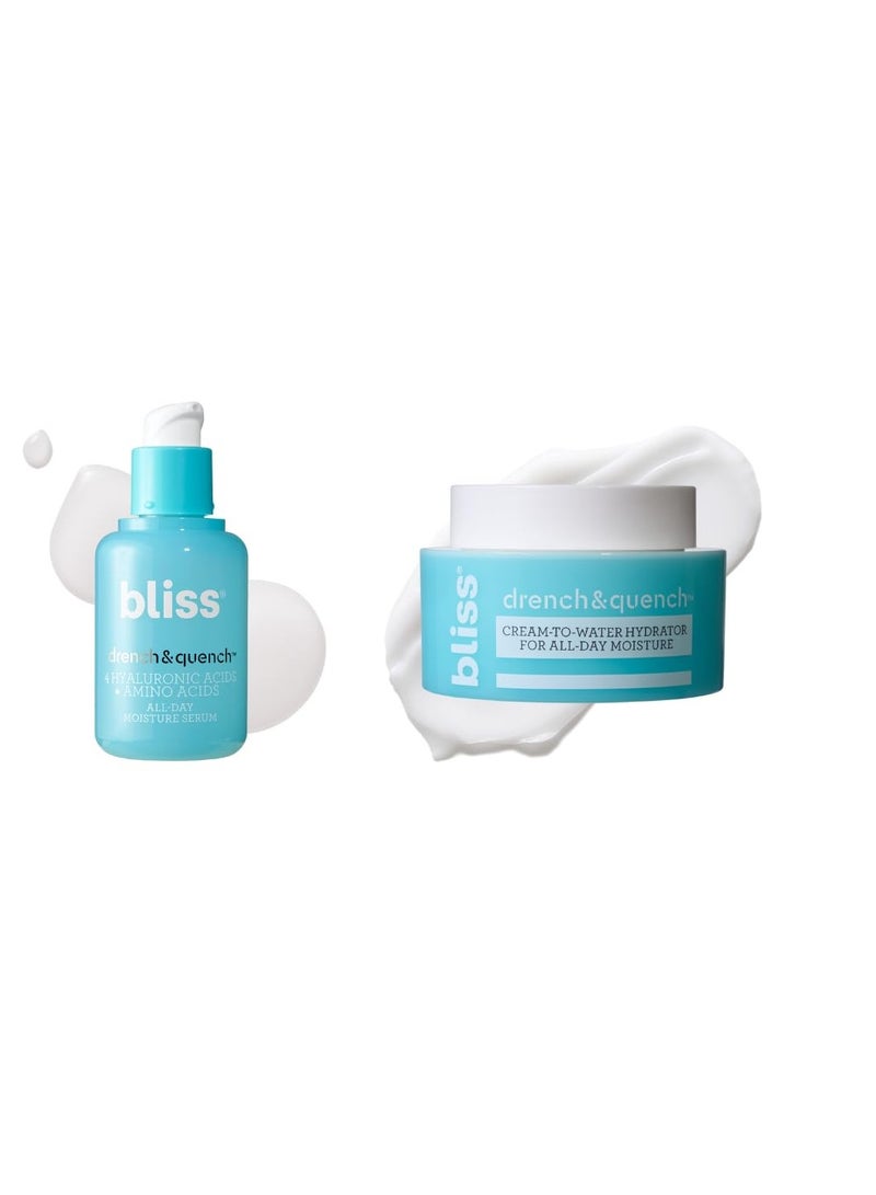 BLISS Bliss Drench & Quench Hydrating Duo: Serum + Moisturizer with 4 Types of Hyaluronic Acid for Intense Hydration - Lightweight, For All Skin Types - Clean, Vegan, Cruelty-Free - Image 1