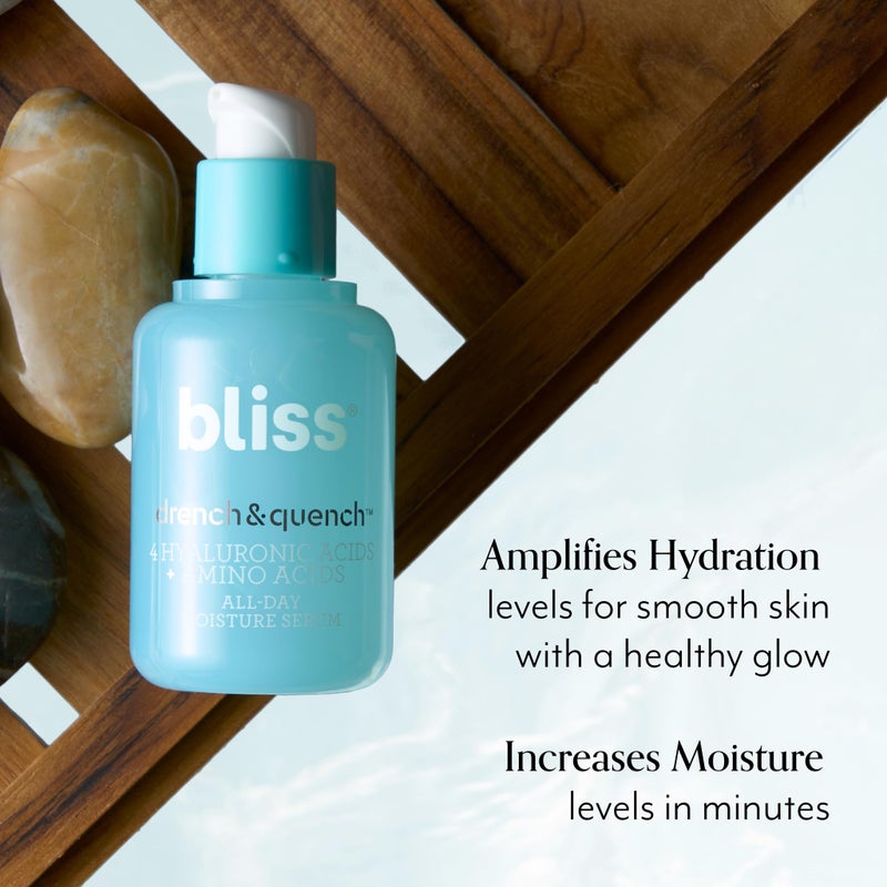 Bliss Hyaluronic Acid Drench & Quench Serum + Moitsturizerâ€“ Hydrating Ingredients for Dry, Sensitive Skin - Lightweight Gel Formula for Deep Hydration & Plump Skin - Clean, Cruelty-Free - 1 Fl Oz - Image 4