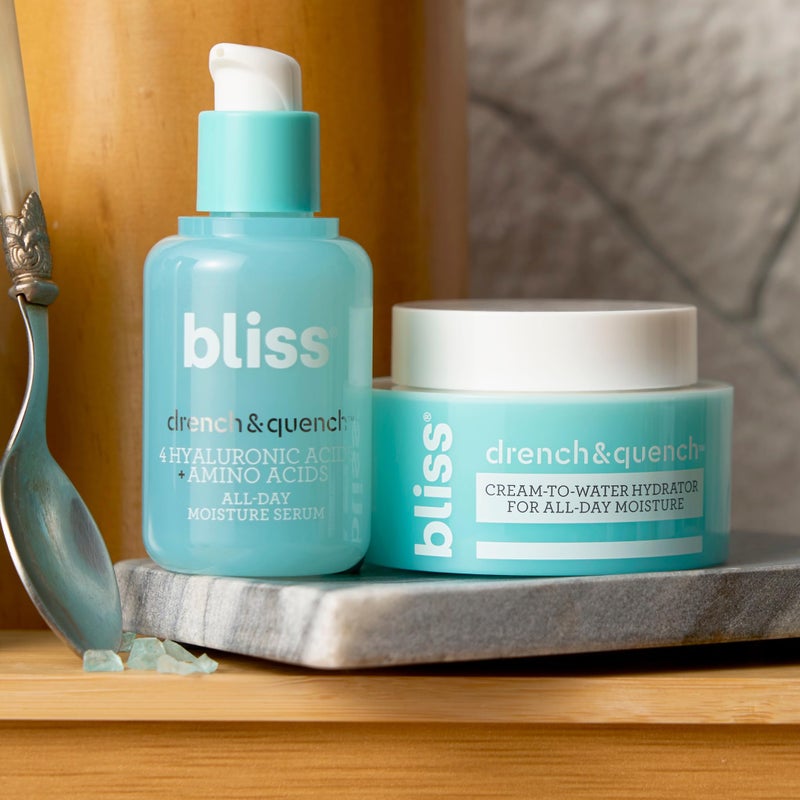 Bliss Hyaluronic Acid Drench & Quench Serum + Moitsturizerâ€“ Hydrating Ingredients for Dry, Sensitive Skin - Lightweight Gel Formula for Deep Hydration & Plump Skin - Clean, Cruelty-Free - 1 Fl Oz - Image 2