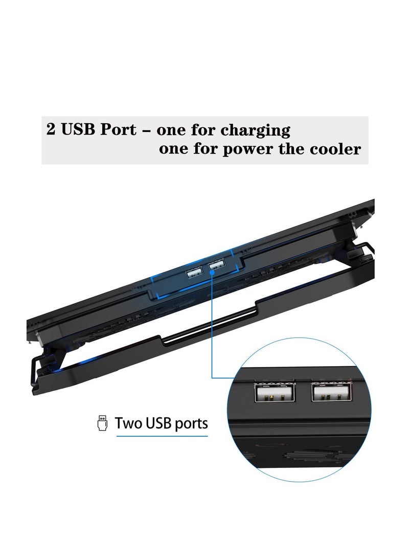 Laptop Cooling Pad Gaming Laptop Cooler 1200RPM, 6 Heights Adjustment, 2 USB Ports - Image 2