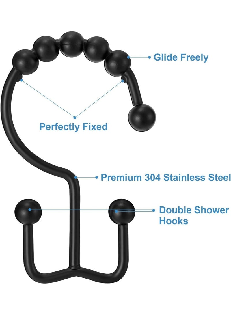 Shower Curtain Hooks Rings, Double Sided Shower Hooks Rust Proof for Bathroom Shower Rods Curtain, Durable Stainless Steel Bathroom Shower Curtain Hangers, Set of 12 (Black) - Image 2