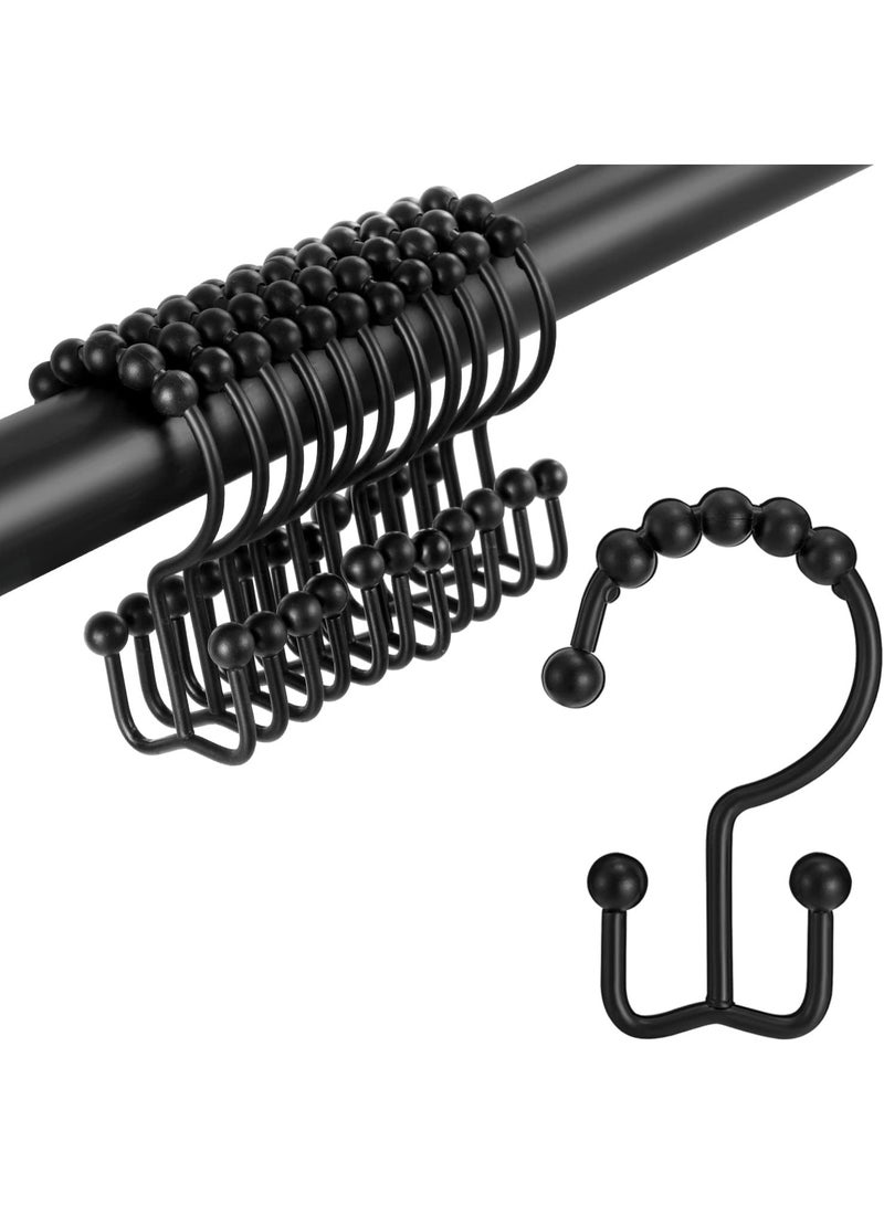 Shower Curtain Hooks Rings, Double Sided Shower Hooks Rust Proof for Bathroom Shower Rods Curtain, Durable Stainless Steel Bathroom Shower Curtain Hangers, Set of 12 (Black) - Image 1