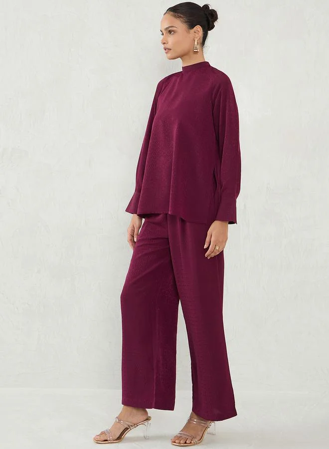 Femmella Self Design Back Tie-Up Satin Top and Pants Co-Ords by Styli