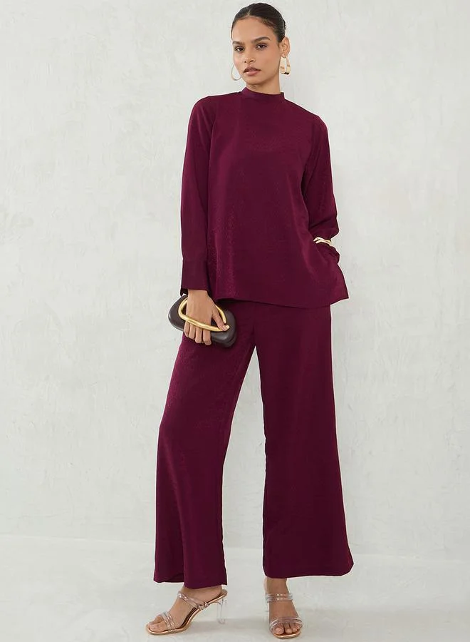 Femmella Self Design Back Tie-Up Satin Top and Pants Co-Ords by Styli