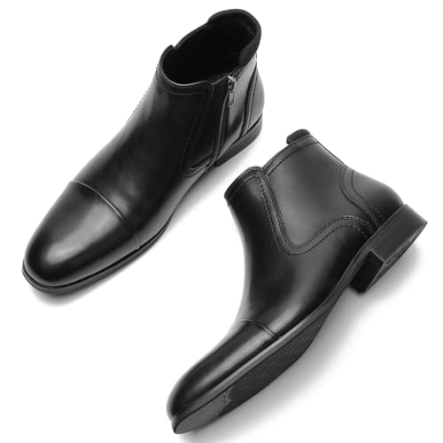 Cestfini Black Chelsea Boots Men Dress Boots with Zipper Casual Men's Leather Chelsea Ankle Boots KELLY11-BLACK-10.5 - Image 2
