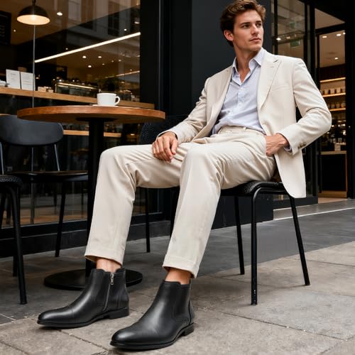Cestfini Black Chelsea Boots Men Dress Boots with Zipper Casual Men's Leather Chelsea Ankle Boots KELLY11-BLACK-10.5 - Image 5