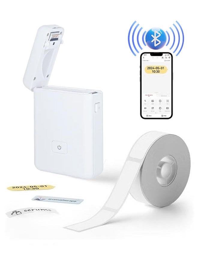 Generic Mini Label Maker Machine With Tape Barcode Portable Bluetooth Thermal Labeler Rechargeable Inkless Printer Easy To Use Compatible With Android Ios For Labeling/Receipts/Photos/Notes/Memos/Barcods  - Image 1