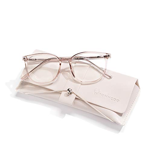 FONHCOO Blue Light Blocking Glasses Fashion Round TR90 Frame Transparent Eyewear Anti Eyestrain Computer Glasses for Women Men Light Brown