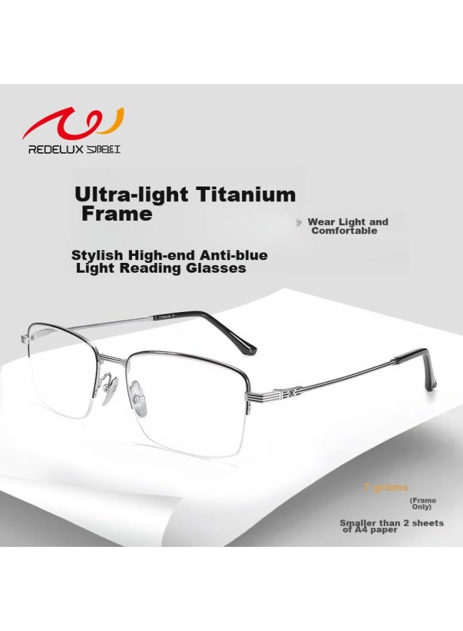Sunset Red Pure Titanium Reading Gl, High-definition Anti-blue Light, Fashionable Business High-end Brand, Middle-aged And Elderly Presbyopic Gl, A102y, 200 Degrees - Image 3