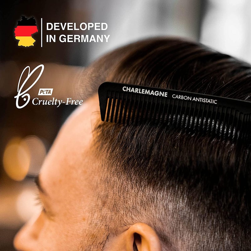 Charlemagne Men's Shatterproof Carbon Hair Comb 18 cm - Anti-Static Fine Comb for Cutting & Styling, for Men & Women - Styling Tools & Appliances - Image 2