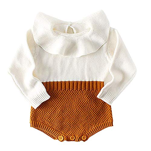 Askwind Baby Girls Romper Knitted Ruffle Long Sleeve Jumpsuit Baby Kids Girl Romper Autumn Winter Casual Clothing (6-9 Months, Brown) - Image 2