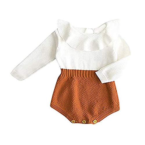 Askwind Baby Girls Romper Knitted Ruffle Long Sleeve Jumpsuit Baby Kids Girl Romper Autumn Winter Casual Clothing (6-9 Months, Brown) - Image 5