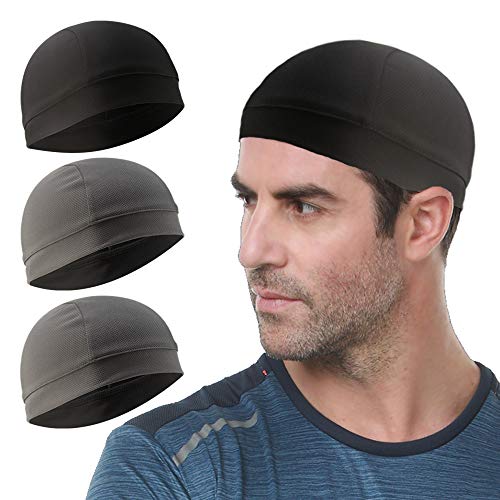 WSHSTS 3 Pack Cooling Skull Cap Helmet Liner Sweat Wicking Cycling Running Hat for Men Women Black,Grey,Grey - Image 1