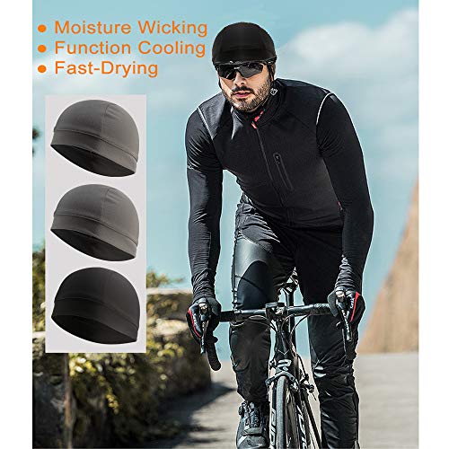 WSHSTS 3 Pack Cooling Skull Cap Helmet Liner Sweat Wicking Cycling Running Hat for Men Women Black,Grey,Grey - Image 2