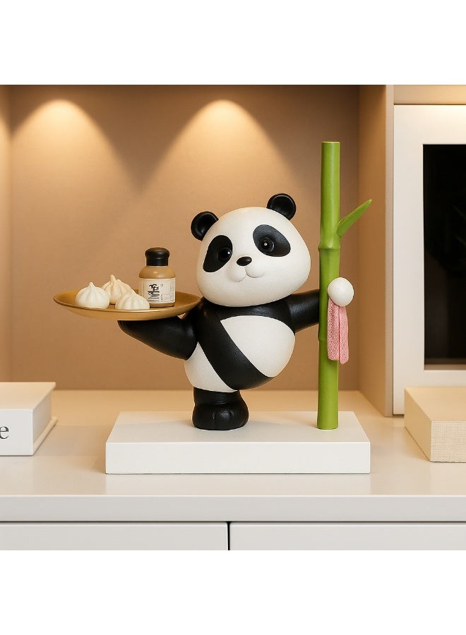بيرام ديكور حامل الباندا تمثال باندا لطيف من الريزين مع صينية متعددة الاستخدامات مجسم ديكوري لحمل المفاتيح والمجوهرات والحلوى وعرض المنزل منظم عصري للمكاتب والمداخل