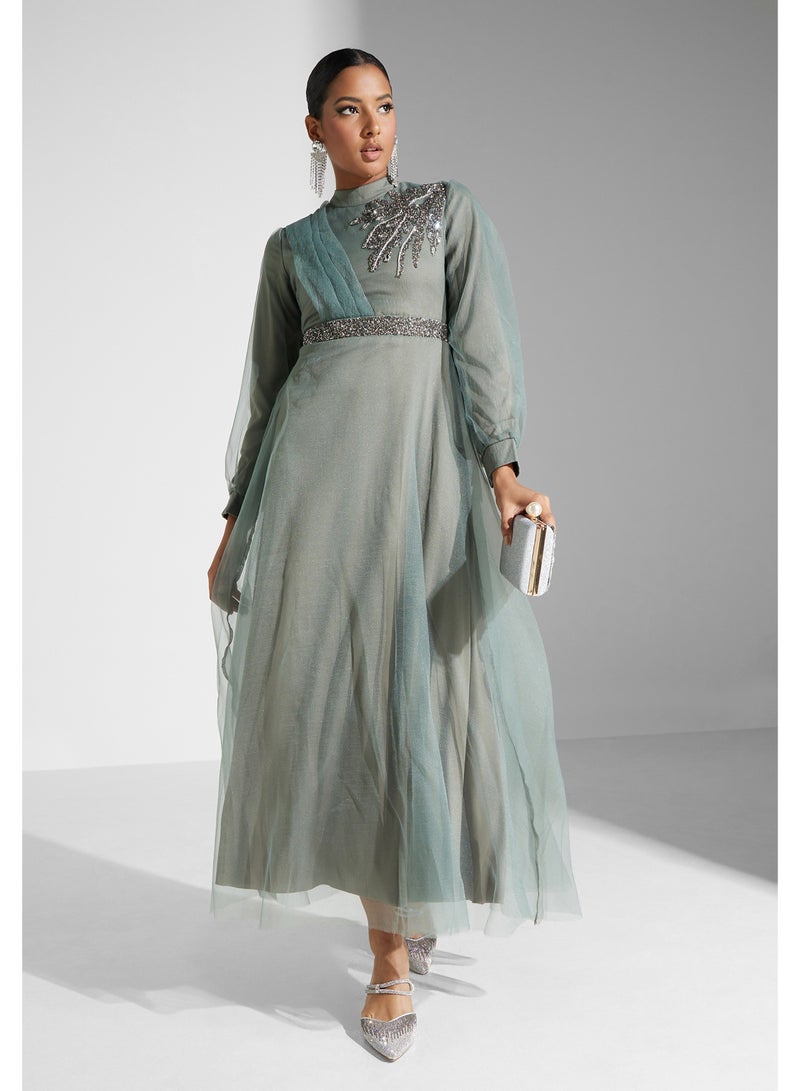 Khizana Embellished Detail Tulle Dress - Image 1