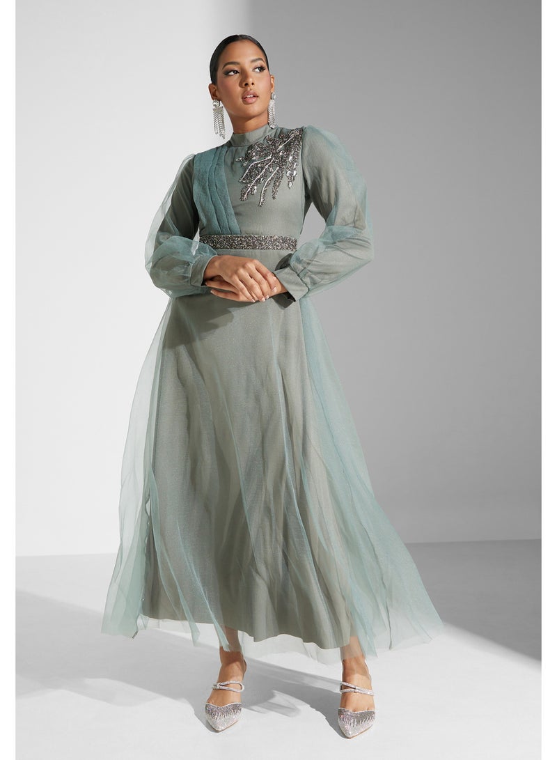 Khizana Embellished Detail Tulle Dress - Image 4