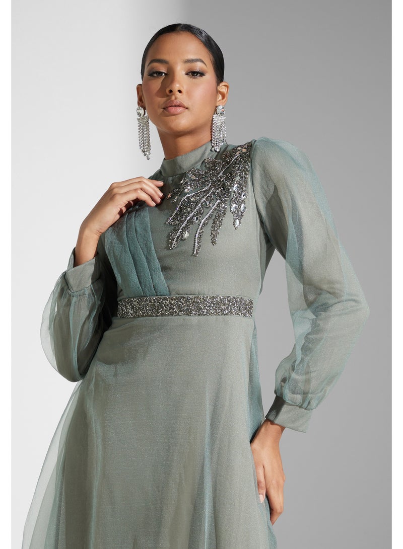 Khizana Embellished Detail Tulle Dress - Image 3