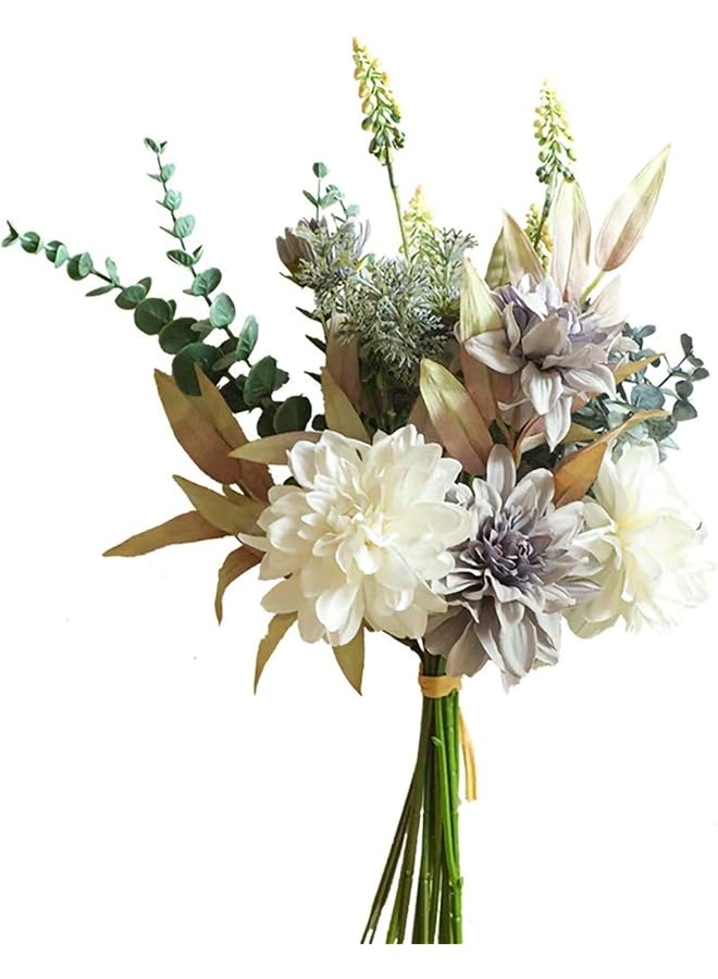 إيروريكس زهور صناعية نباتات ترتيبات زهور حريرية باقات زفاف ديكورات قطع مركزية بلاستيكية للطاولات للمطبخ والحديقة والحفلات أرجواني أبيض - Image 1