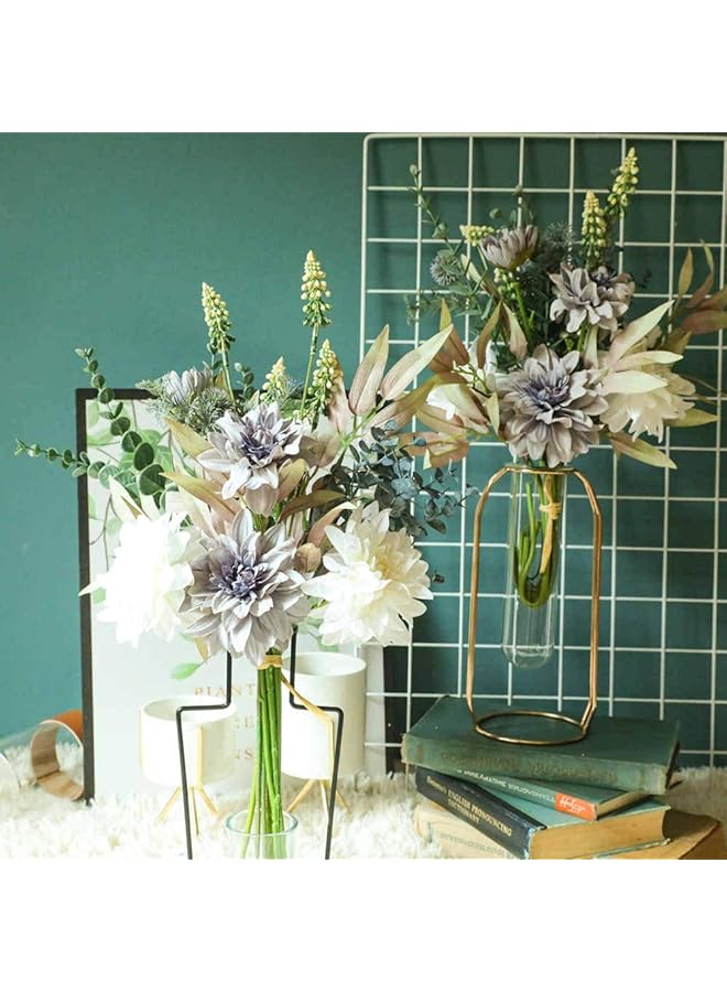 إيروريكس زهور صناعية نباتات ترتيبات زهور حريرية باقات زفاف ديكورات قطع مركزية بلاستيكية للطاولات للمطبخ والحديقة والحفلات أرجواني أبيض - Image 2