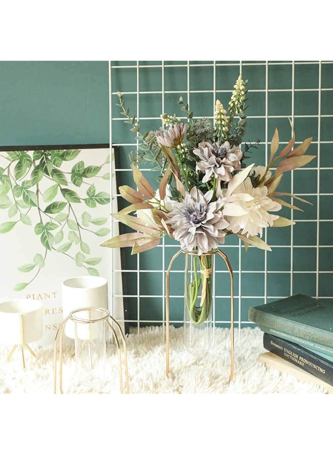 إيروريكس زهور صناعية نباتات ترتيبات زهور حريرية باقات زفاف ديكورات قطع مركزية بلاستيكية للطاولات للمطبخ والحديقة والحفلات أرجواني أبيض - Image 3