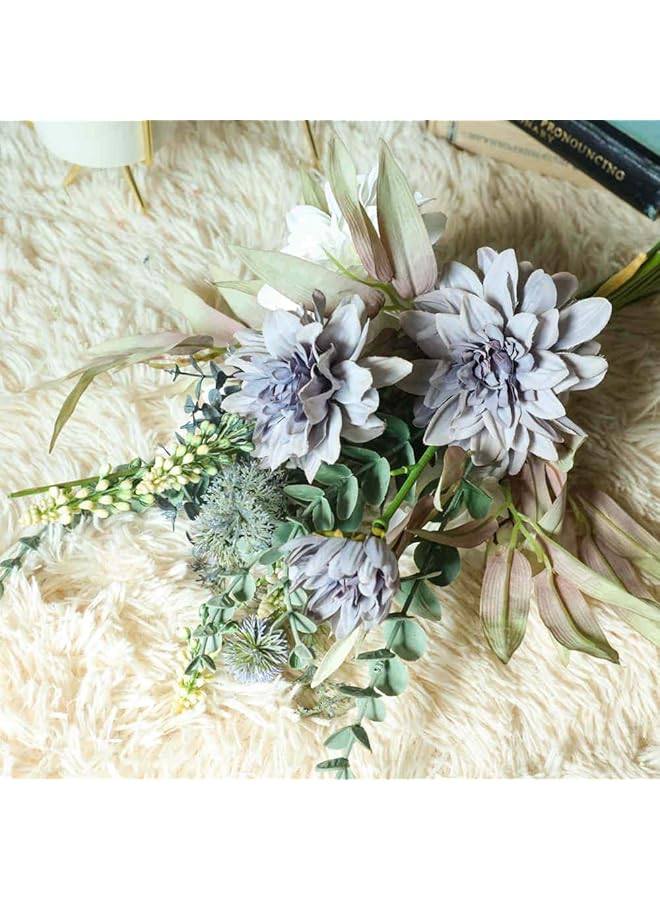 إيروريكس زهور صناعية نباتات ترتيبات زهور حريرية باقات زفاف ديكورات قطع مركزية بلاستيكية للطاولات للمطبخ والحديقة والحفلات أرجواني أبيض - Image 4
