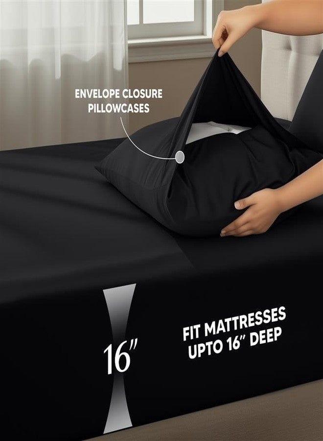 Utopia Bedding King Size Sheet Set - 4 Piece Bed Sheets, Soft and Breathable Microfiber, Includes 1 Fitted Sheet, 1 Flat Sheet and 2 Pillowcases - Oeko Tex (Black) - Image 4
