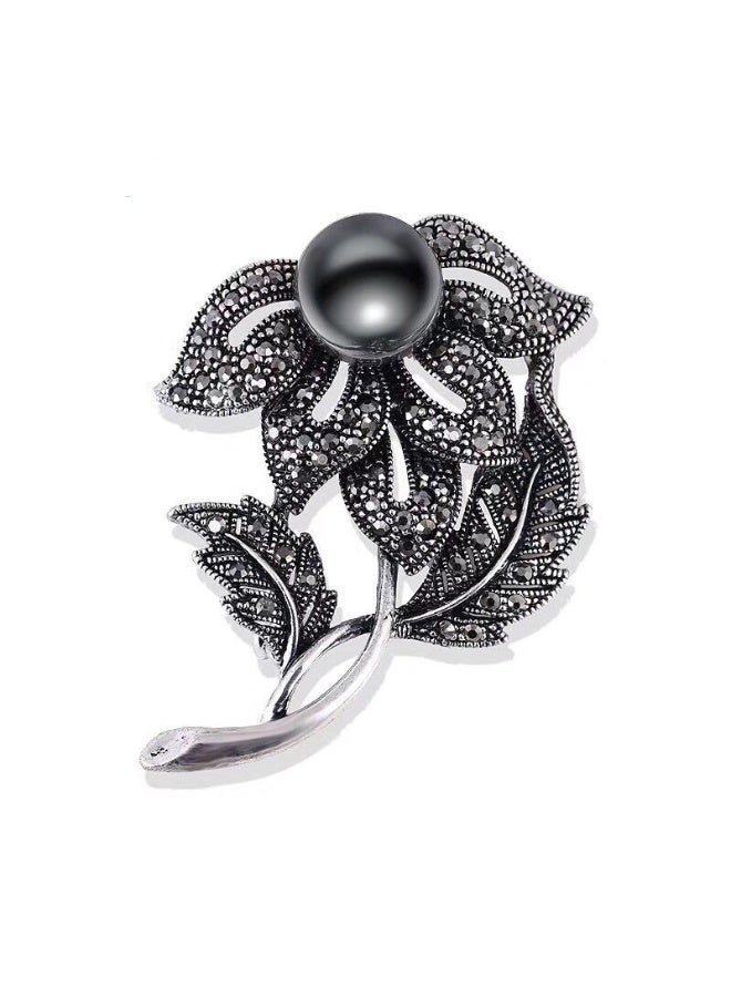 Mark Fairwhale Vintage Fhinestone Black Pearl Alloy Brooch 