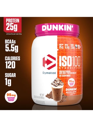 x Dunkin' ISO100 Hydrolyzed Protein Powder, 100% Whey Isolate, 25g Protein, 95mg Caffeine, 5.5g BCAAs, Gluten Free, Mocha Latte, 660g, 20 Servings - view 4