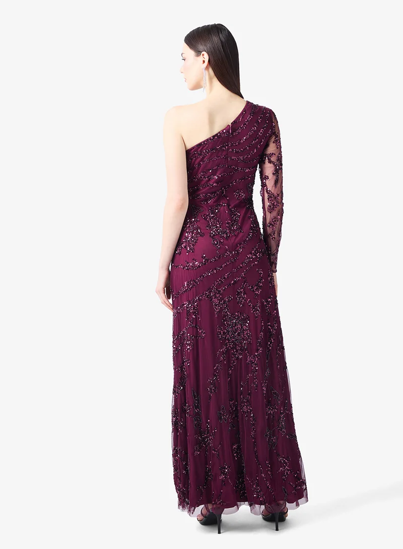 Amelia Rose One Shoulder Sequin Maxi Dress